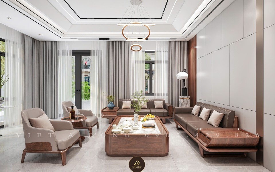 Thiết kế - Thi công nội thất biệt thự gỗ óc chó tại Bình Dương - Chị Oanh